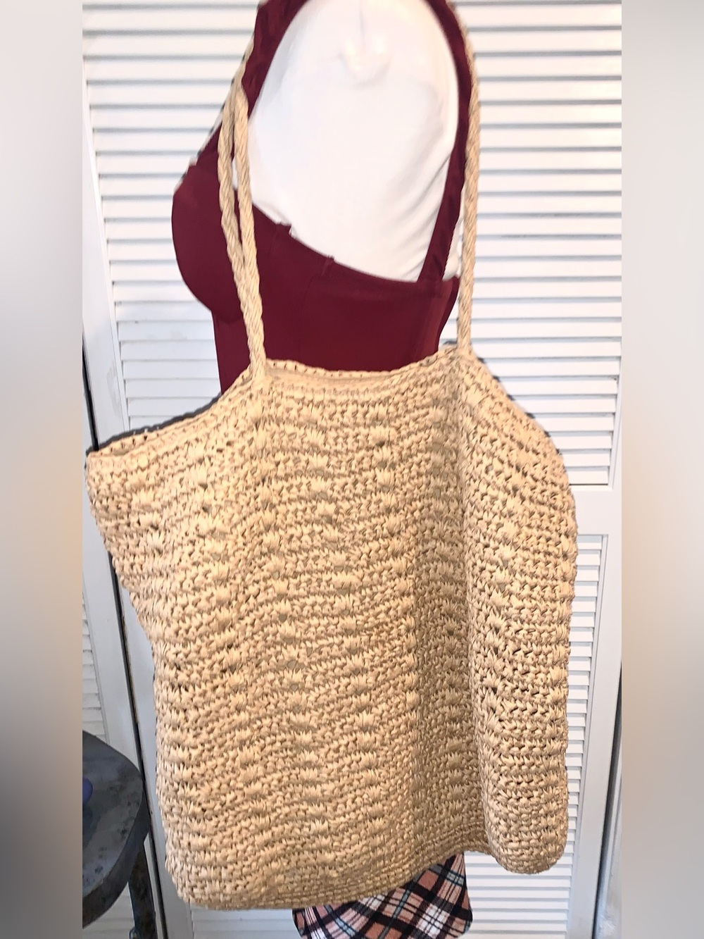 Boho Slouchy extra large Woven Straw beach bag tote tan - Picture 2 of 11